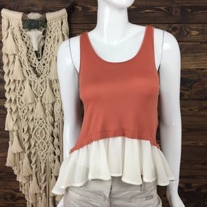 Forever‎ 21 | Sheer Peplum Tank Top Rust Color Cream Ruffled